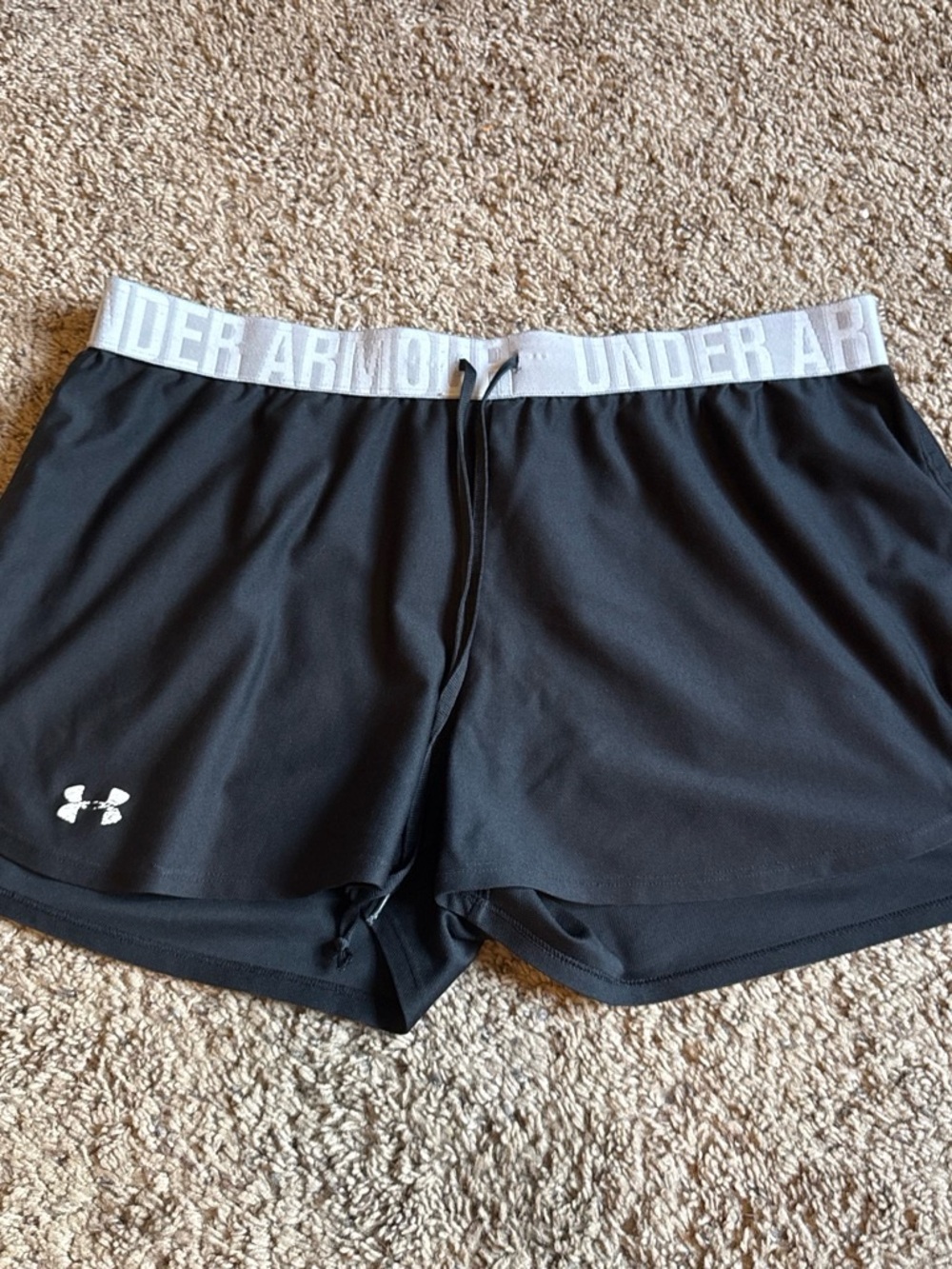 Under Armour Black Athletic Shorts with White Branded Waistband